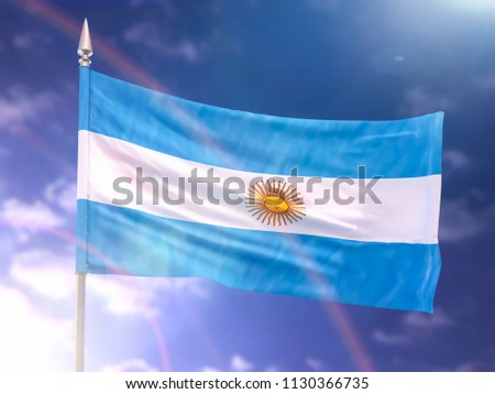 Flag of Argentina with flare and dark blue sky