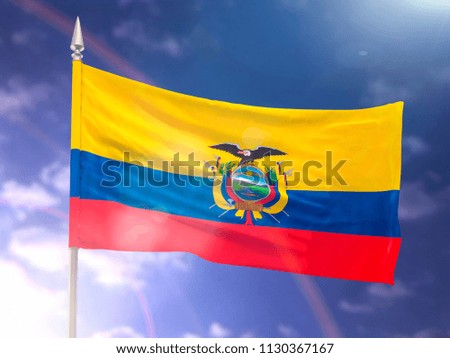 Flag of Ecuador with flare and dark blue sky