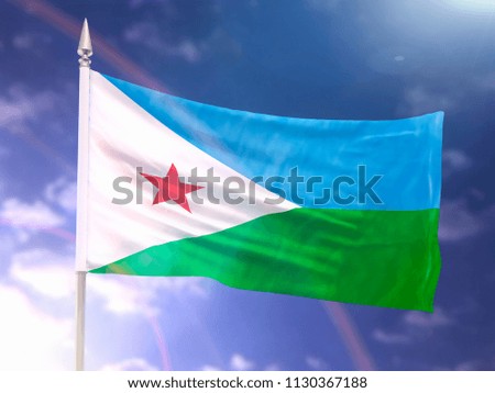 Flag of Djibouti with flare and dark blue sky