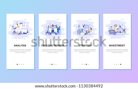 Onboarding screens user interface kit for mobile app templates concept. Modern user interface UX, UI screen template for mobile smart phone or responsive web site. Vector illustration flat design. Royalty-Free Stock Photo #1130384492