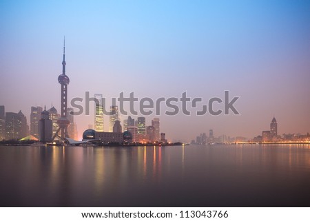 shanghai skyline in dawn,tranquil city is about to start a new day