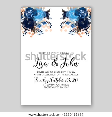 Blue rununculus Floral wedding invitation card template Watercolor flowers peony anemone dahlia rose 