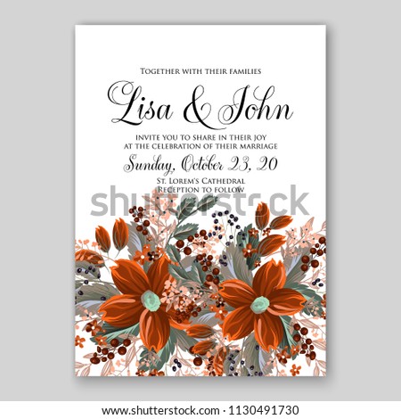 Floral poibsettia wedding invitation card template Watercolor flowers peony anemone dahlia rose Christmas pary invitation