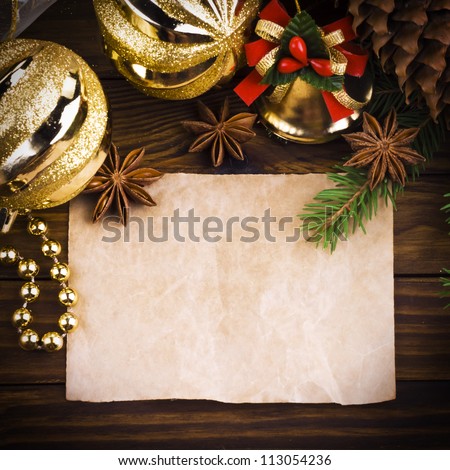 Christmas decoration over old wood background