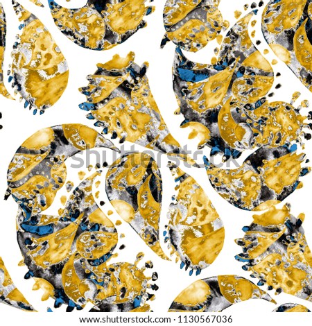 Watercolor seamless pattern with paisley. Abstract hand painted print.
