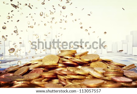 closeup on 3d euro coin and stat background