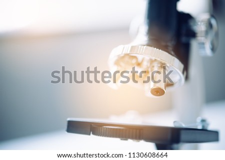 close-up Microscope for laboratory research. Photo of a medical microscope  and equipment,Scientific and healthcare research

