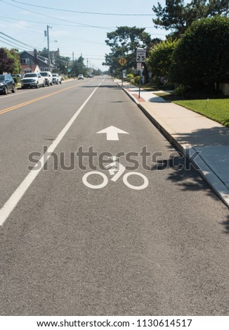 Bike path symbol on Long Beach Island where thousands of people bike up and down the roads.