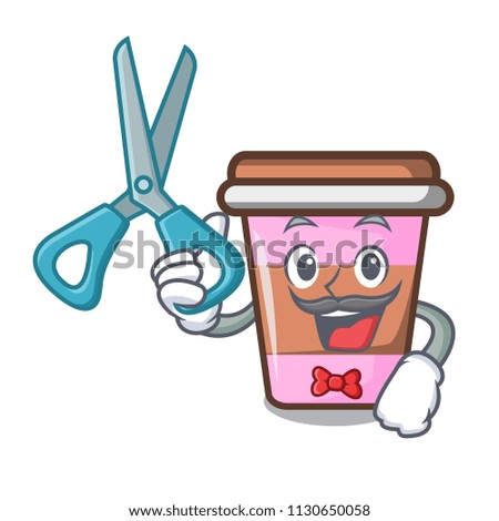 Barber coffee cup character cartoon vector illustration