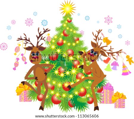 Christmas greeting card whit two dancing Reindeer