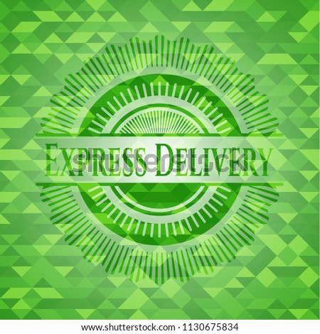 Express Delivery green emblem with triangle mosaic background
