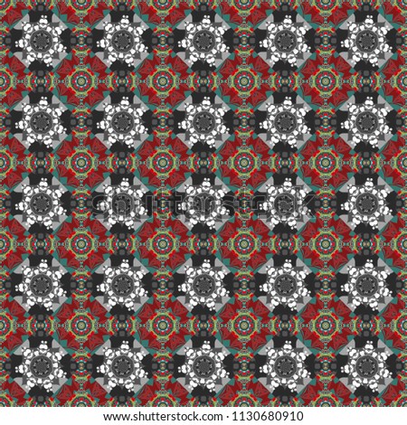 Vector element, arabesque for design template. Luxury seamless pattern ornament in Eastern style. Abstract floral illustration in blue, gray and red colors.