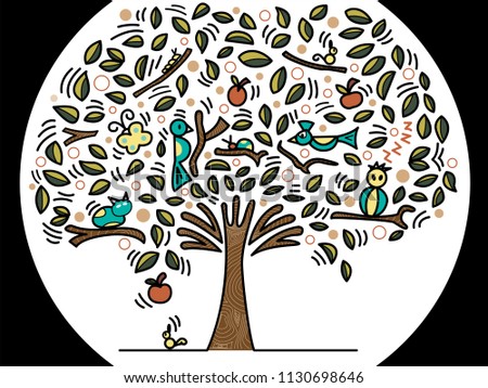 tree life nature doodle cartoon vector color background