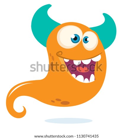 Happy cartoon monster or ghost. Vector  Halloween illustration of orange ghost