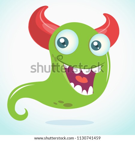 Happy cartoon monster with one eye. Vector  Halloween green monster illustration