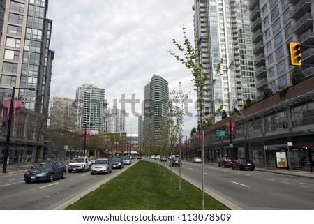 View of a street in downtown of Vancouver city, Canada