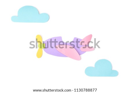 Propeller plane paper cut on white background - isolated