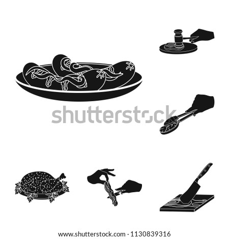 Cooking food black icons in set collection for design. Kitchen, equipment and tools vector symbol stock web illustration.