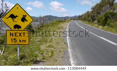 Australian road sign at a national park in Victoria.
