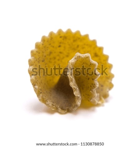 Green pasta (in form of mushrooms) isolated on white background