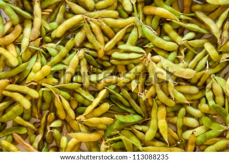 Fresh green soybeans background.