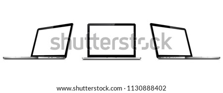 Set of vector laptops with blank screen isolated on white background. Perspective and front view with blank screen. Royalty-Free Stock Photo #1130888402