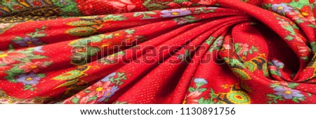 Texture background pattern. Woolen fabric Bright red color With rose flowers, this is the design and creation of art objects for interior design such as designer ornaments, wallpapers and other items
