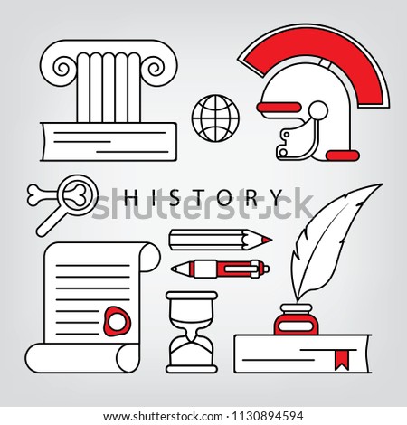 Set of linear cretive icons for history. Minimalist style.