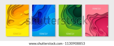 Vertical banners set with 3D abstract background and paper cut shapes. Vector design layout for business presentations, flyers, posters and invitations. Colorful carving art Royalty-Free Stock Photo #1130908853