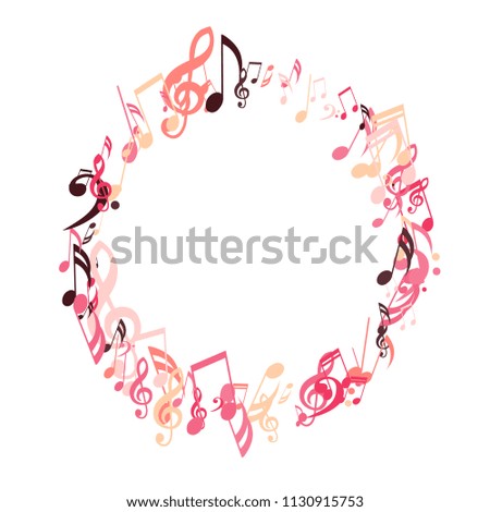 Wreath of Musical Symbols. Abstract Background with Notes, Bass and Treble Clefs. Vector Element for Musical Poster, Banner, Advertising, Card. Minimalistic Simple Background.
