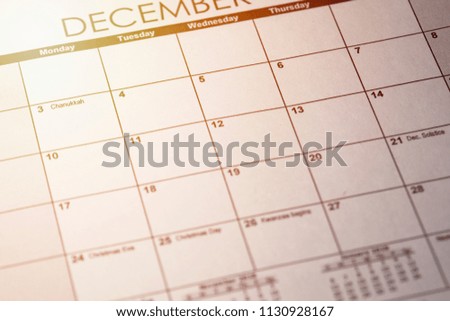 close up of a daily planner or calendar with a written message for a celebration or holiday. Hanukkah, holiday concept background.