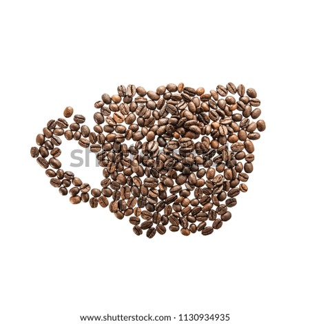 Coffee cup and steam made from beans, grain. Isolated on white background. Retro 