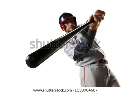 Isolated Baseball player bat the ball on white background