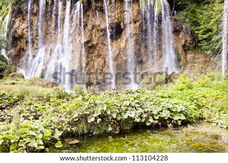 View on big and beauty waterfall in Plitvice lakes, Croatia.