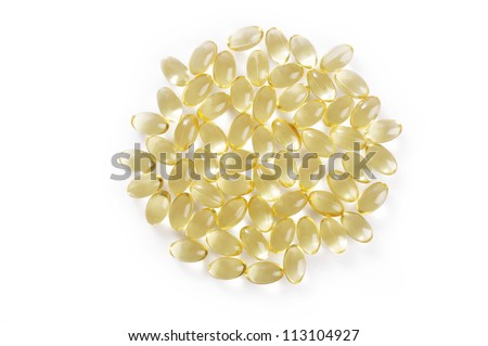 cod liver fish oil capsule on white background