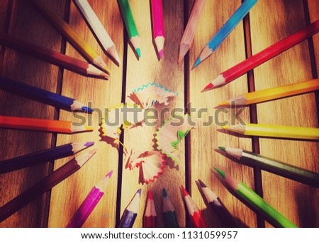 wooden table color pencils