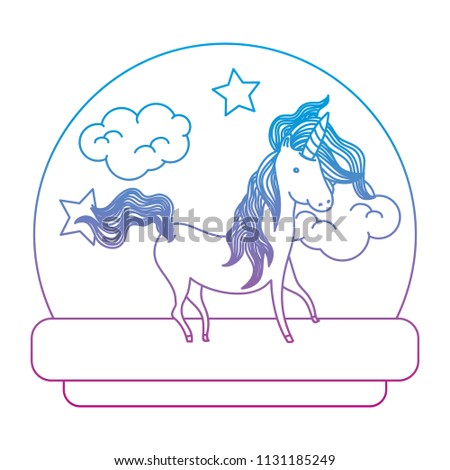 line unicorn with hair mane and clouds stars