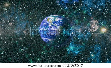 Earth and moon view from space . Extremely detailed image including elements furnished by NASA.
