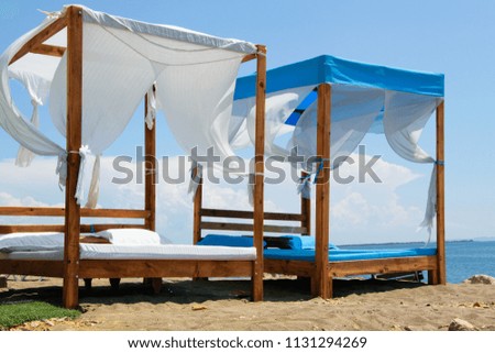 Luxury and romantic bed on the seashore for relaxing holidays/vacations