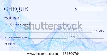 Cheque (Check template), Chequebook template. Blank bank cheque with guilloche pattern and business abstract watermark. Background for banknote design, Voucher, Gift certificate, Coupon, ticket, money Royalty-Free Stock Photo #1131300764