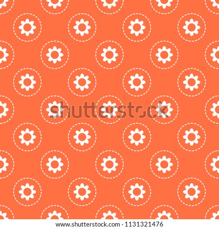 Single orange vector seamless pattern with flowers in dashed circle shapes