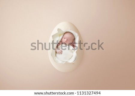  Baby in egg- symbol of new life. Fantasy picture with newborn baby
