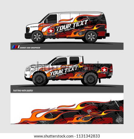 Car decal, truck and cargo van wrap vector. Graphic abstract stripe designs for branding and livery vehicle