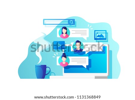 Communication, dialog, conversation on an online forum and internet chatting concept. Vector illustration. Royalty-Free Stock Photo #1131368849