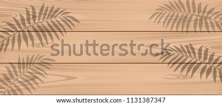 Shadow of palm branches on light wooden boards. Summer background. Template for your design. Vector illustration