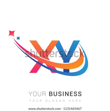 initial letter XY logotype company name colored orange, red and blue swoosh star design. vector logo for business and company identity.
