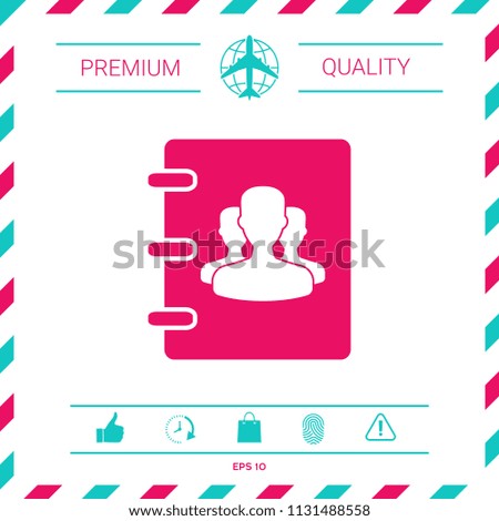 Notebook, address, phone book icon with symbol of group people 