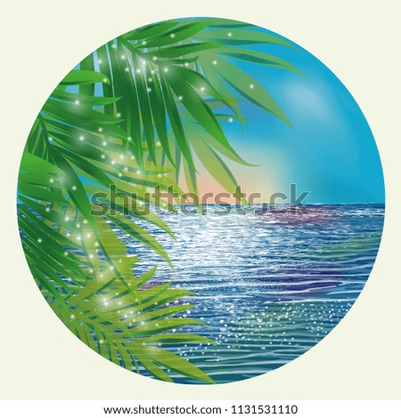 Sunrise card with palms , vector illustration