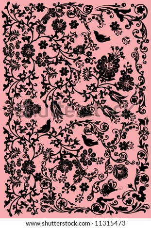 illustration with black ornament on pink background