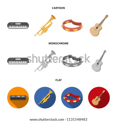 Electro organ, trumpet, tambourine, string guitar. Musical instruments set collection icons in cartoon,flat,monochrome style vector symbol stock illustration web.